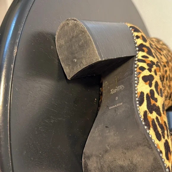 Coach Drea Bead Chain Leopord Print Genuine Calf Hair Leather Booties - Picture 13 of 13